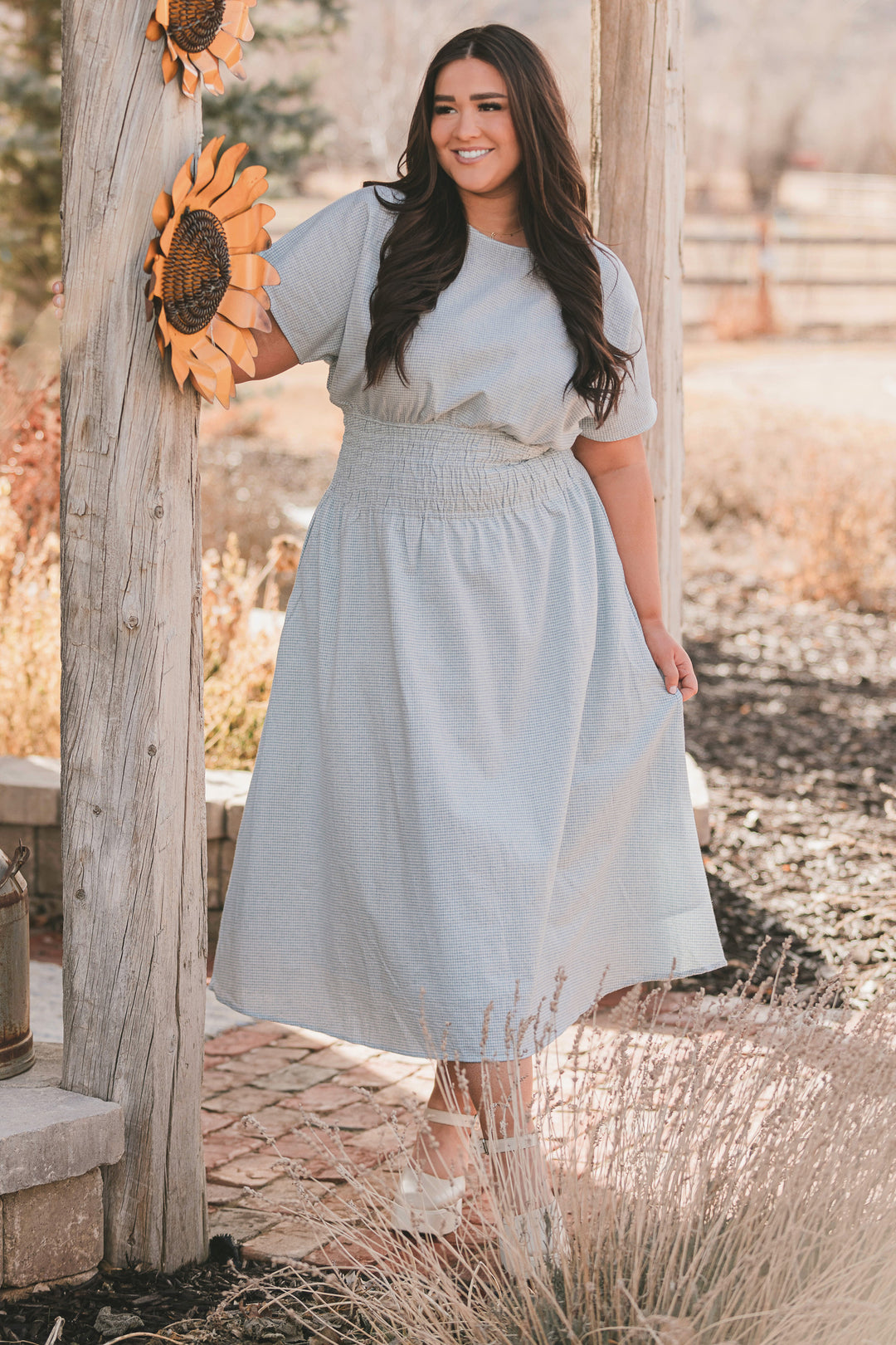 emma & michele maxi dress Emma Blue Gingham Maxi Dress
