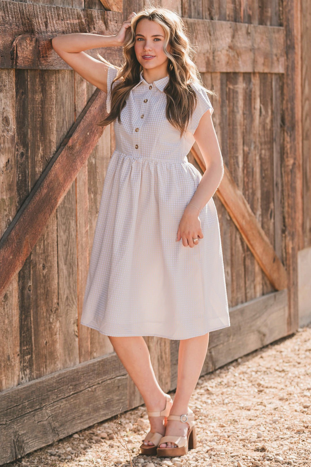 formal dress nursing friendly Sabrina Taupe - MCO breastfeeding friendly wedding guest dress