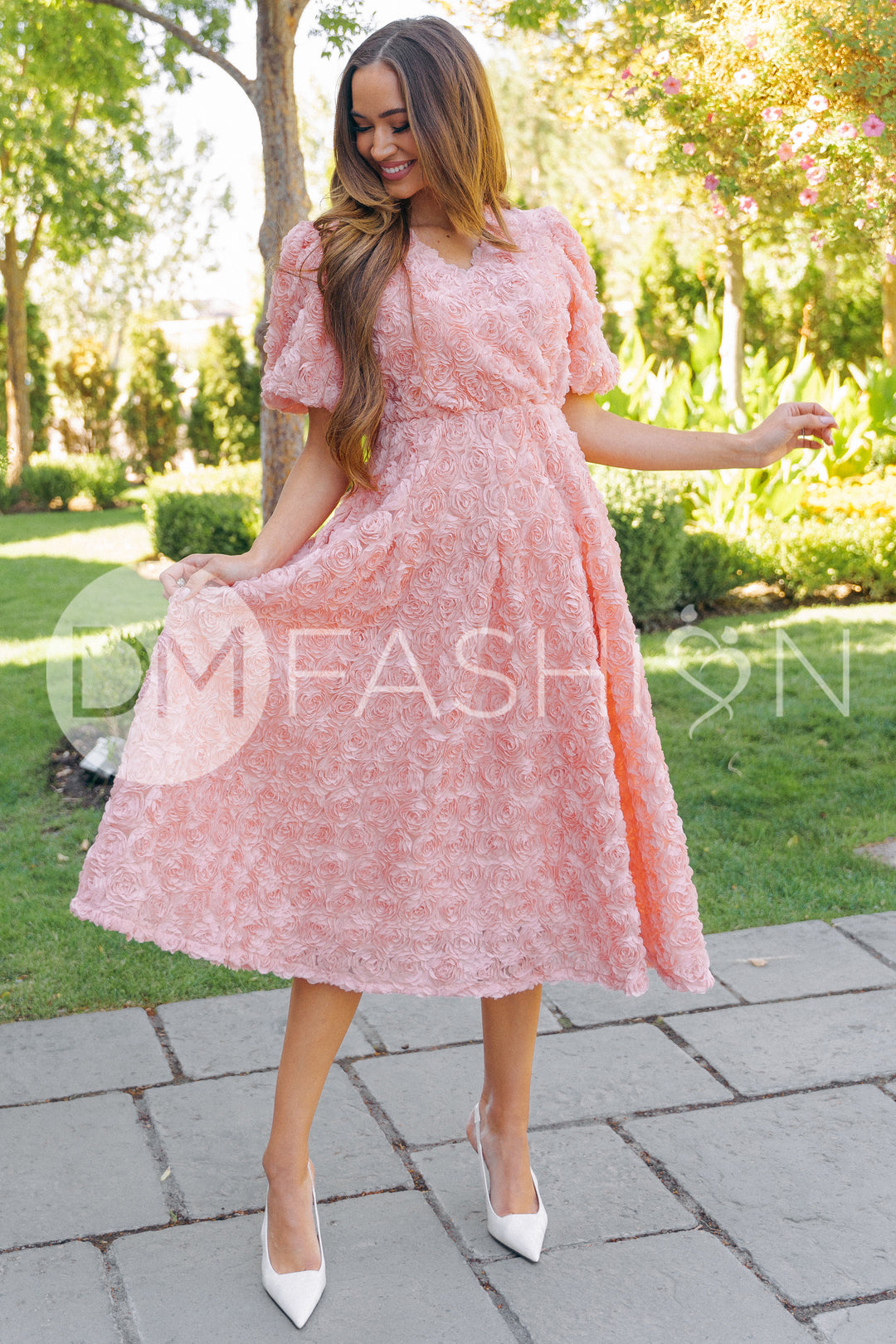 fitted lace wedding dress Briar Rose Ballerina Pink Midi Dress