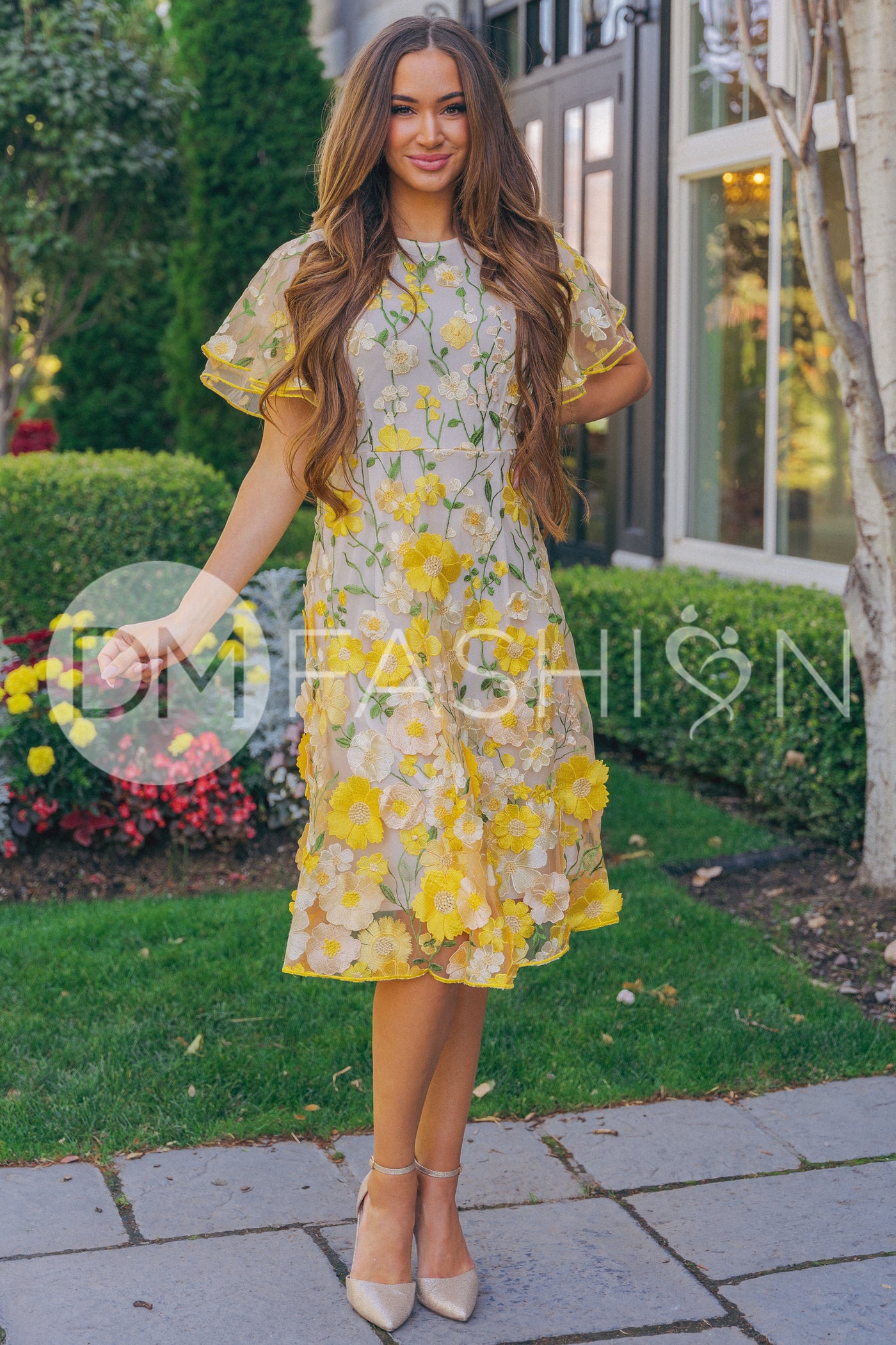 Lillian Duchess Yellow Floral Dress - DM Exclusive