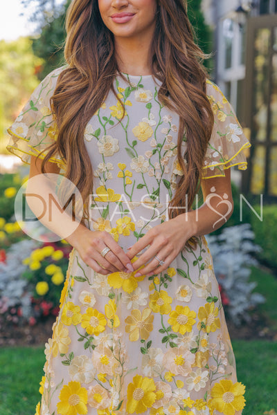 Lillian Duchess Yellow Floral Dress - DM Exclusive