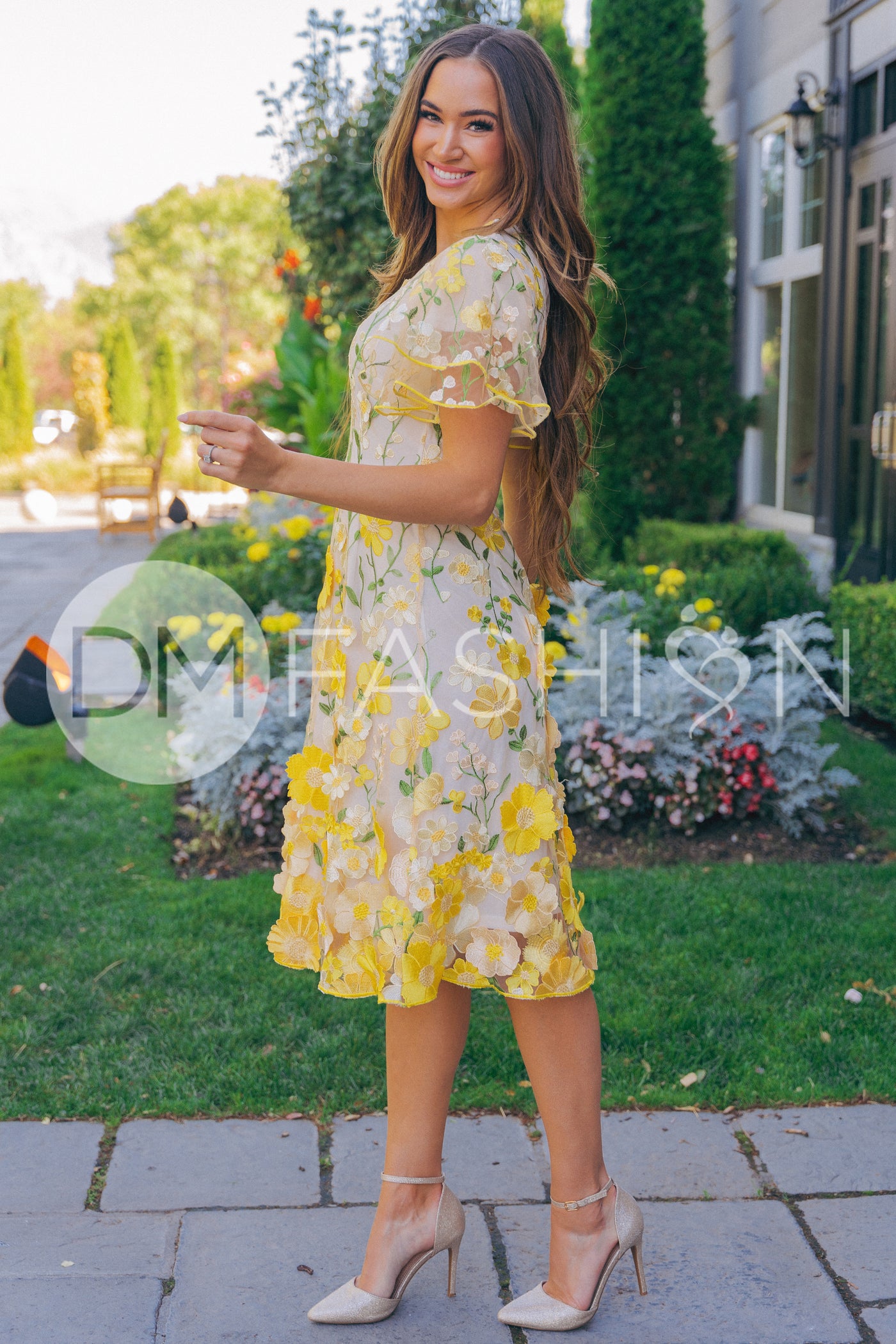 Lillian Duchess Yellow Floral Dress - DM Exclusive