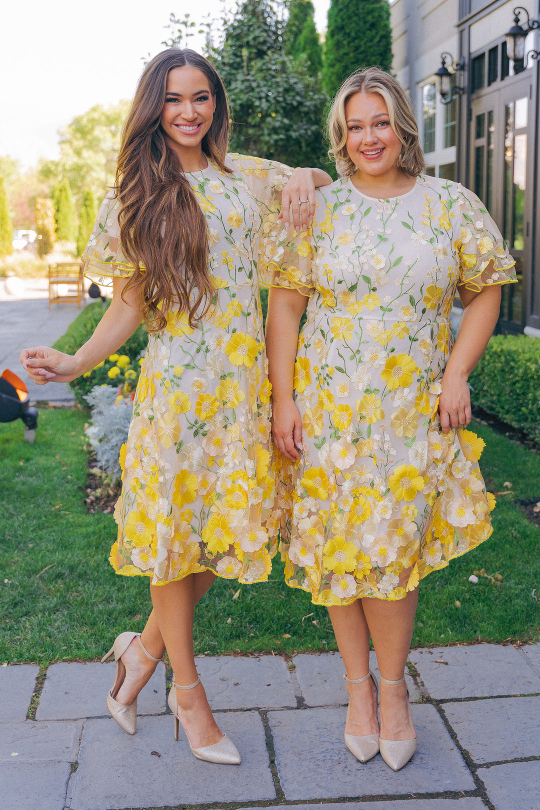 Yellow Rose Print Plus Size Dress Midi Dress Plus Size Flower