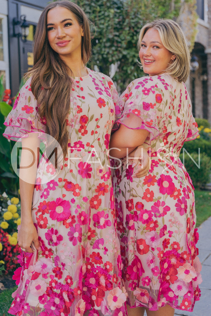 Lillian Duchess Hot Pink Floral Dress - DM Exclusive- Restocked