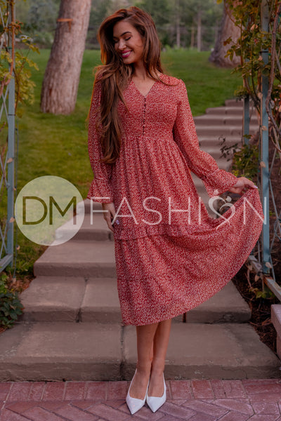 Kennedy Rust Floral Dress - DM Exclusive - Maternity & Nursing Friendly -  Restocked