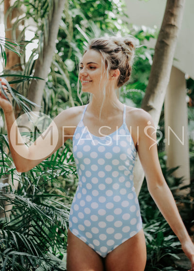 Lace Up One Piece - Maui Blue Dots - FINAL SALE - FINAL FEW