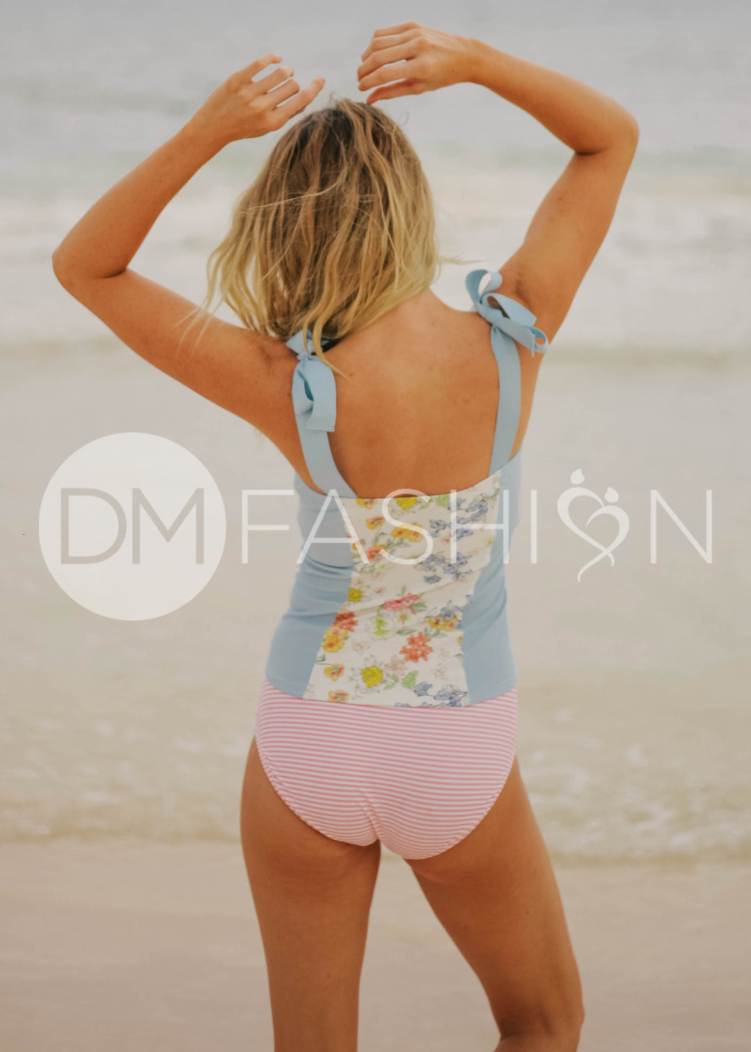 Panel Square Neck Tankini Top - Victorian Garden Color Block