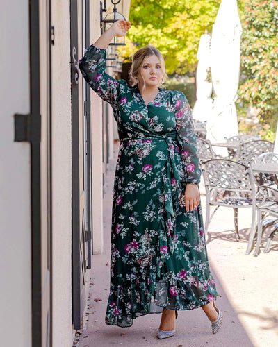 Melanee Pine Floral Wrap Dress - DM Exclusive - Maternity Friendly - Nursing Friendly - Restocked