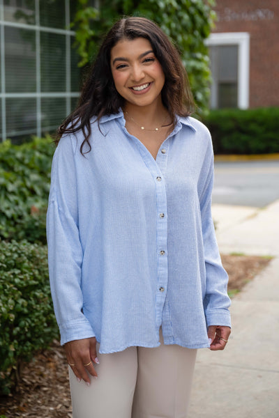 Boardwalk Stripe Button Up Blouse - NURSING FRIENDLY - FINAL SALE