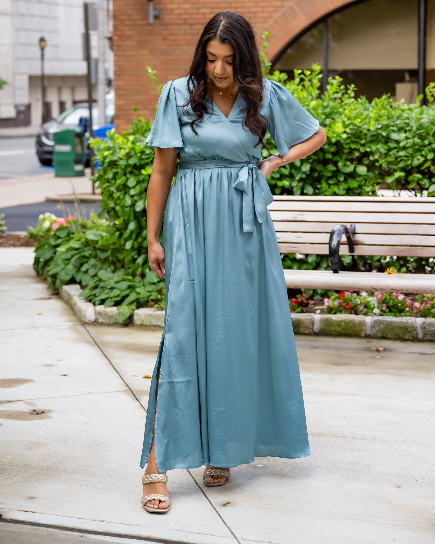 Blake Satin Blue Maxi Dress