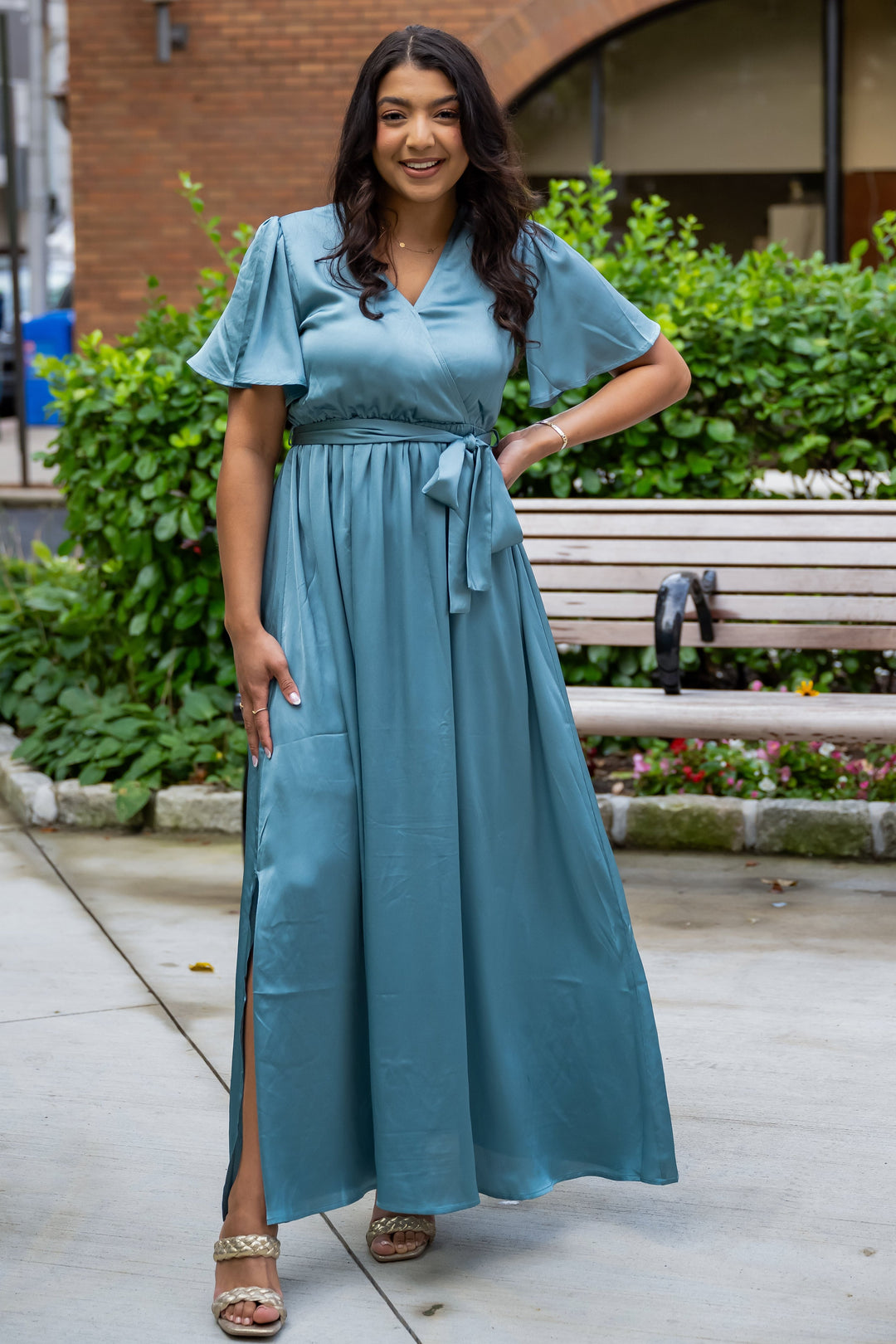 Blake Satin Blue Maxi Dress FINAL SALE