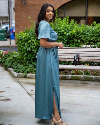 Blake Satin Blue Maxi Dress