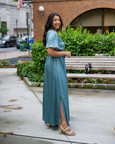 Blake Satin Blue Maxi Dress