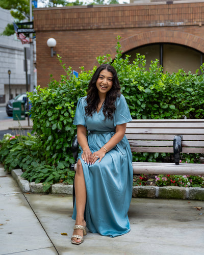 Blake Satin Blue Maxi Dress