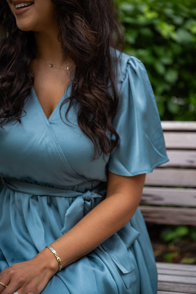 Blake Satin Blue Maxi Dress