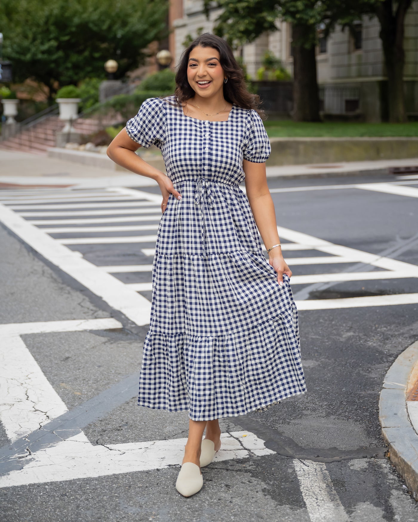 Summer Days Gingham Swiss Dot Dress