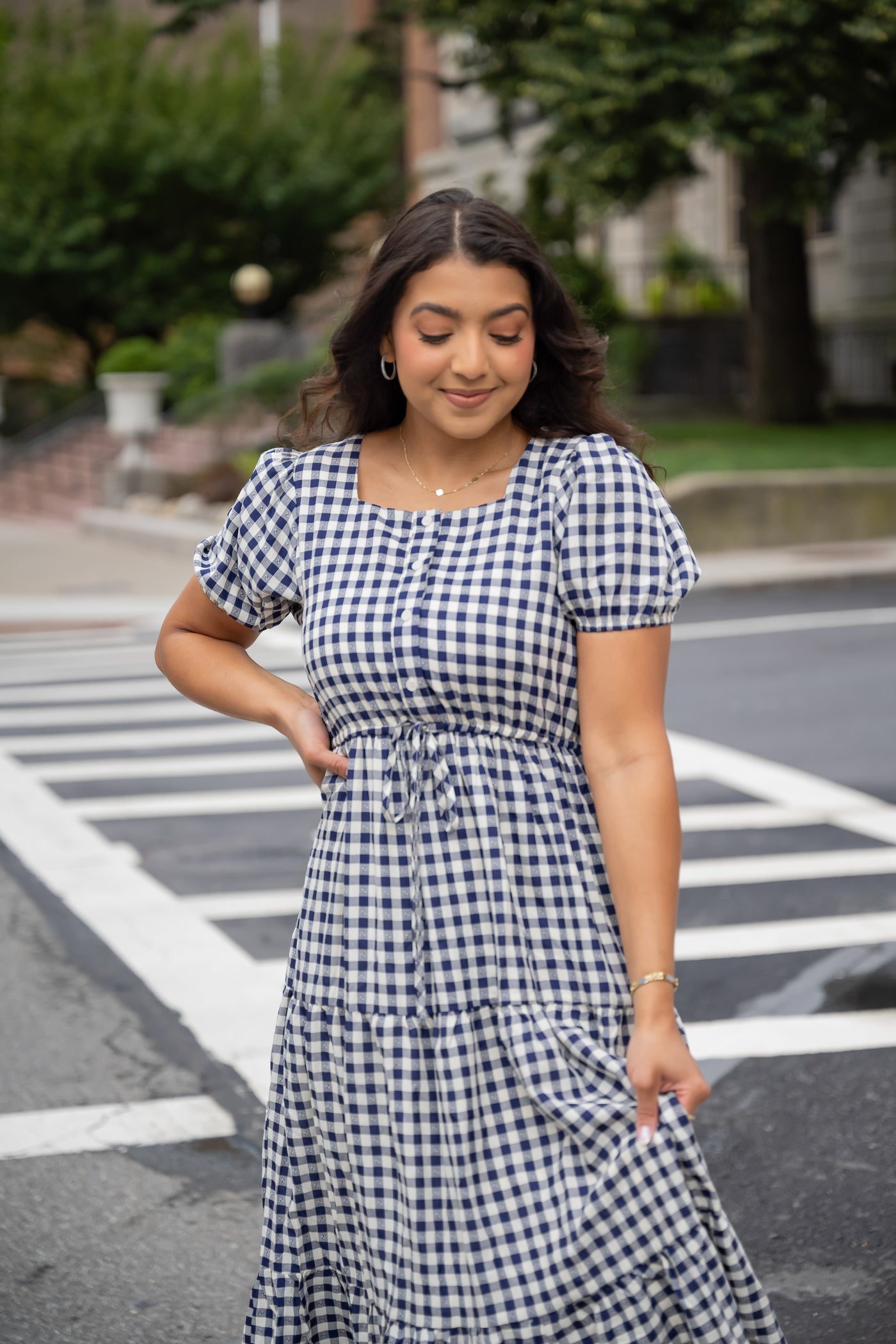 Summer Days Gingham Swiss Dot Dress