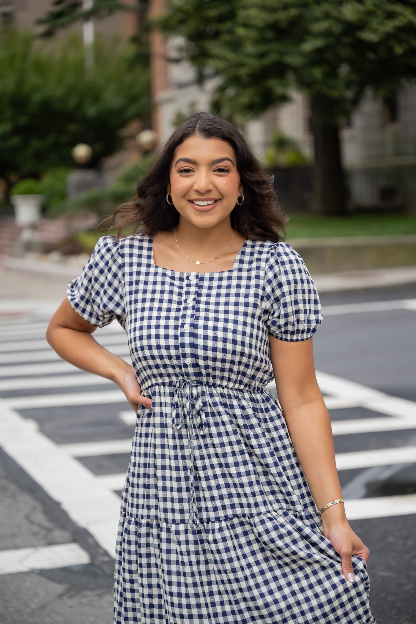 Summer Days Gingham Swiss Dot Dress