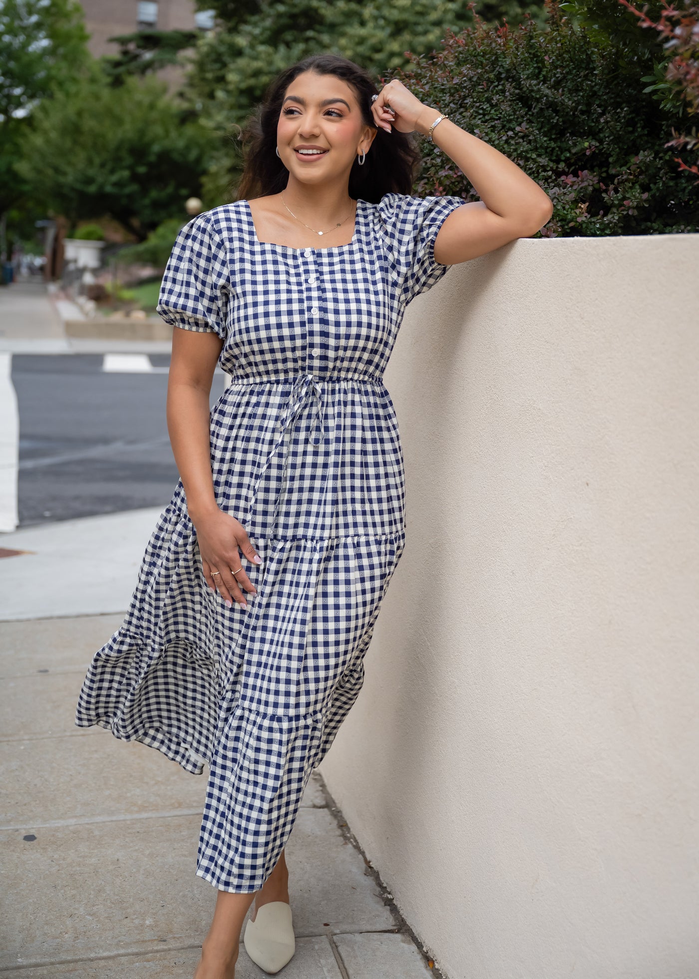 Summer Days Gingham Swiss Dot Dress