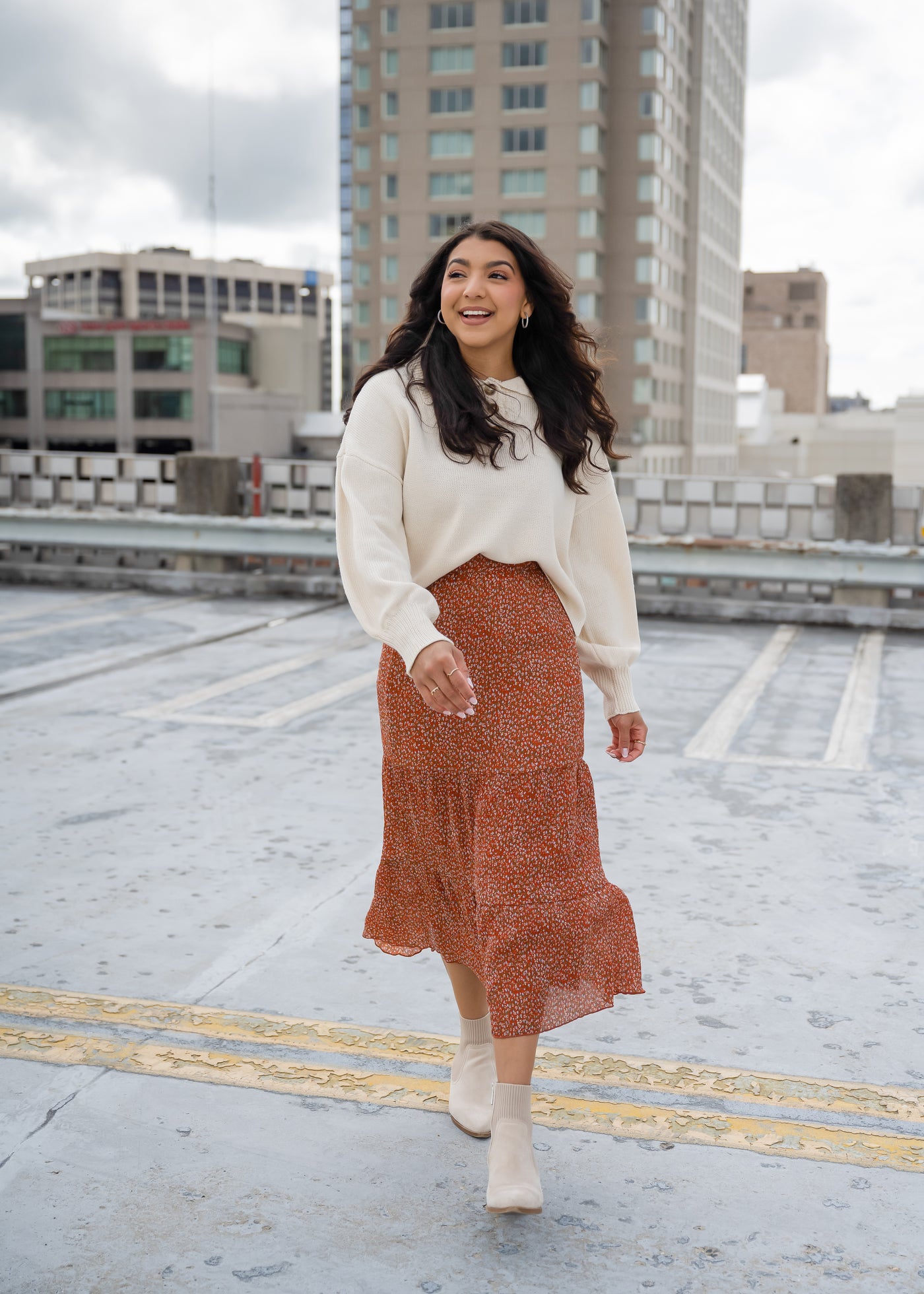 Cancun Rust Floral Skirt