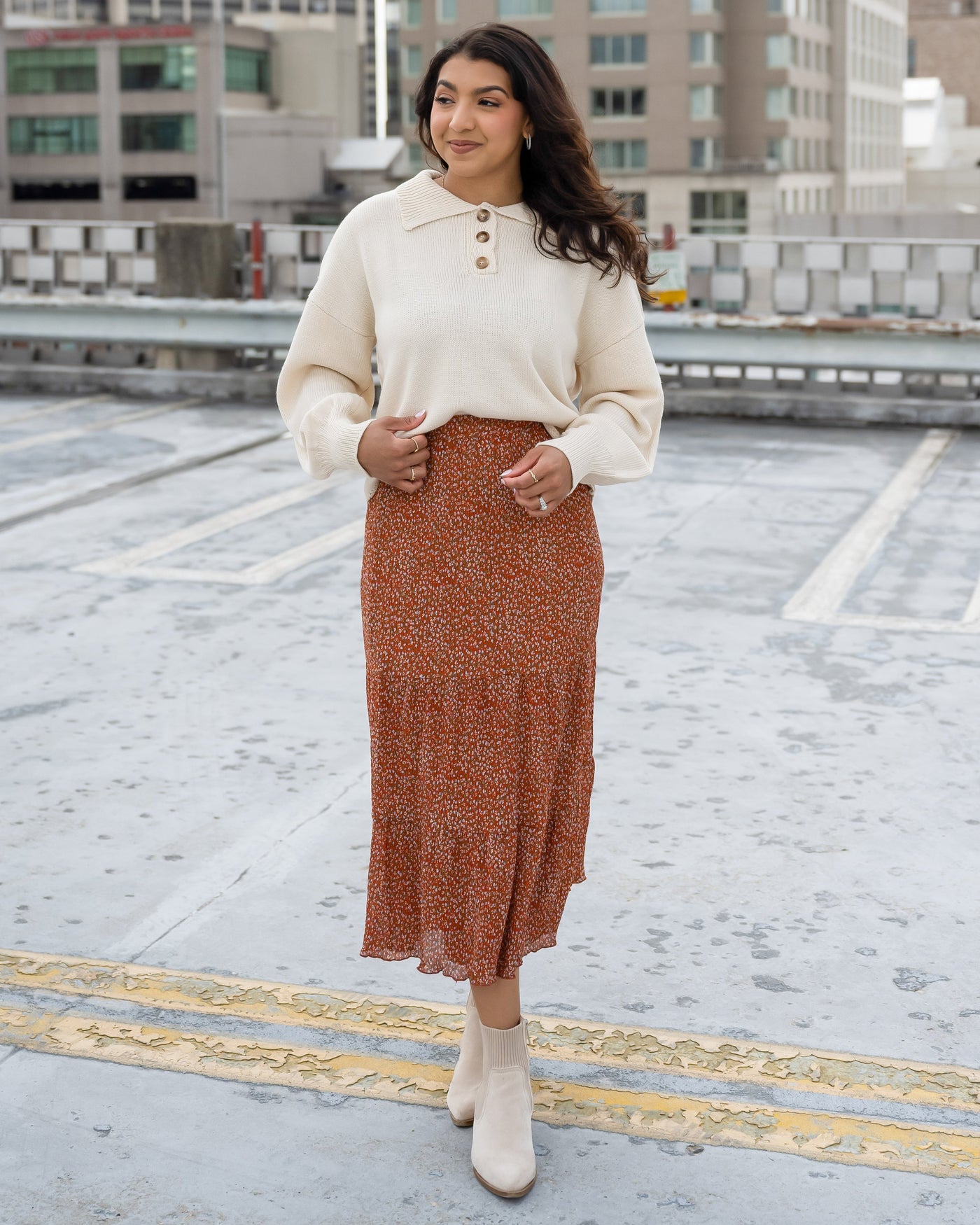 Cancun Rust Floral Skirt