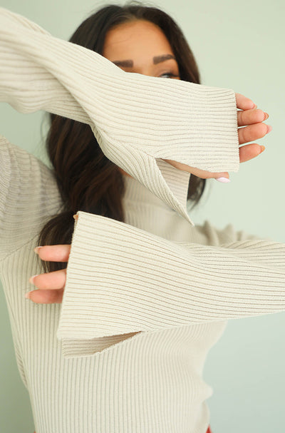 Make It Known Taupe Ribbed Sweater Top - FINAL FEW