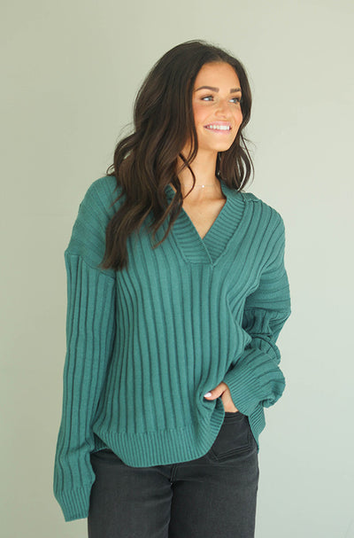 Been There Moss Green Ribbed Knit Sweater