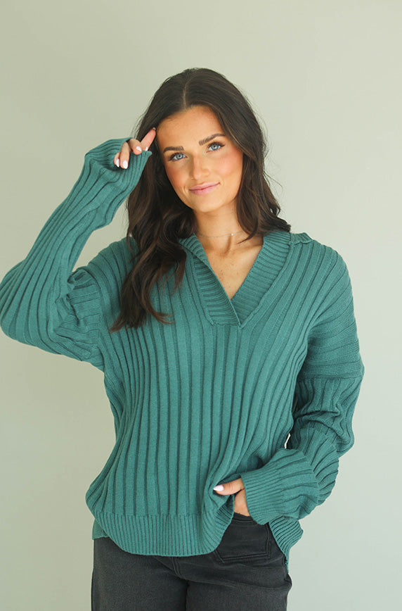 Been There Moss Green Ribbed Knit Sweater