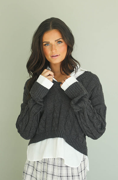 Paris Charcoal Layered Cable-Knit Sweater - FINAL FEW