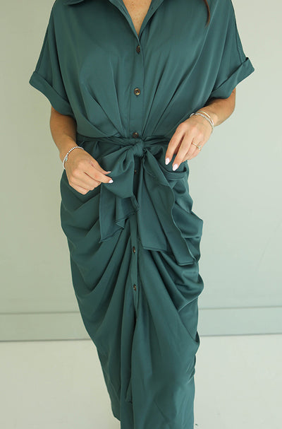 Carmen Evergreen Satin Dress - Nursing Friendly - FINAL FEW