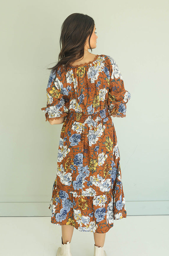 Nicole Square Neck Floral Midi Dress - Maternity Friendly