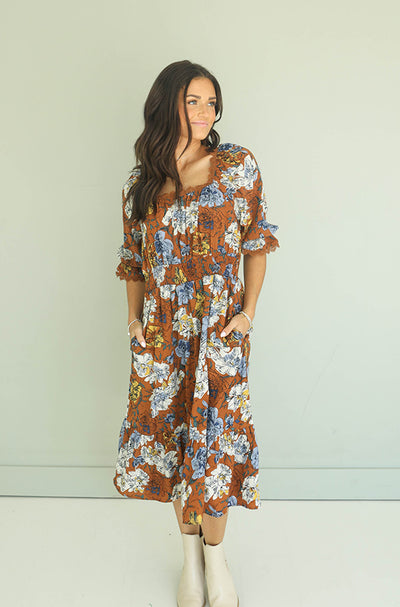 Nicole Square Neck Floral Midi Dress - Maternity Friendly