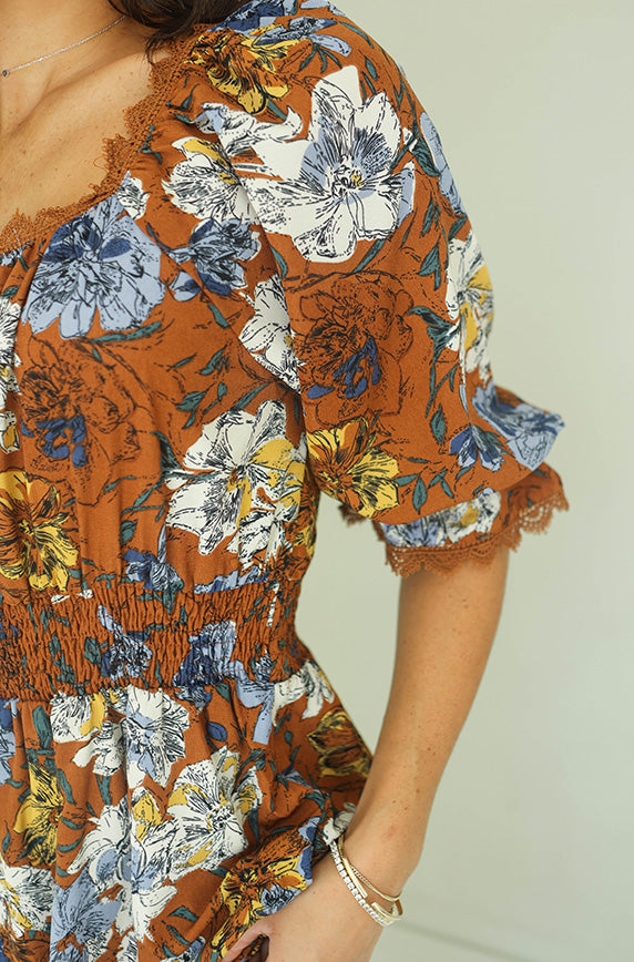 Nicole Square Neck Floral Midi Dress - Maternity Friendly