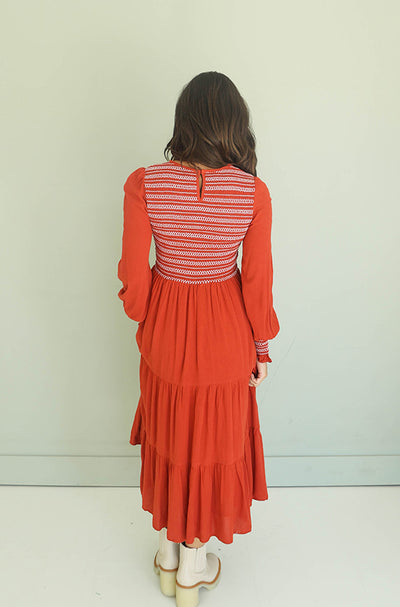 Beverly Rust Embroidered Dress - Maternity Friendly