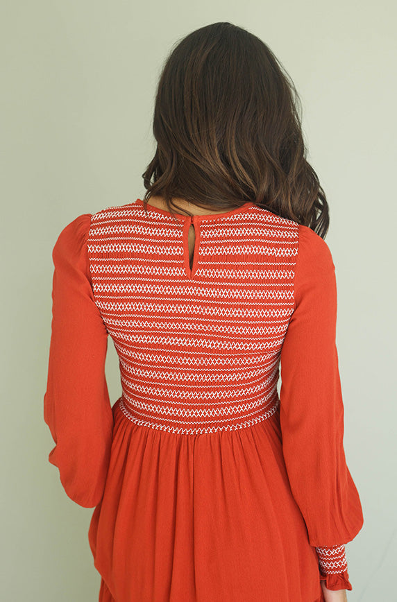 Beverly Rust Embroidered Dress - Maternity Friendly - FINAL SALE