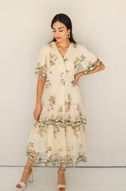 Eleanor Ivory Embroidered Tiered Dress- Nursing Friendly