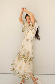 Eleanor Ivory Embroidered Tiered Dress - Nursing Friendly - Maternity Friendly