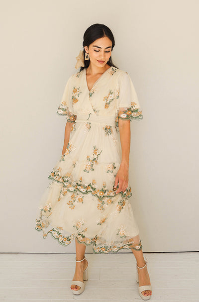 Eleanor Ivory Embroidered Tiered Dress - Nursing Friendly - Maternity Friendly