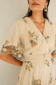 Eleanor Ivory Embroidered Tiered Dress- Nursing Friendly