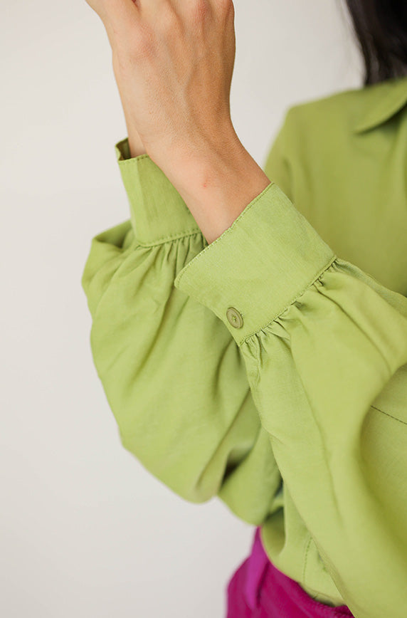 Small Talk Dusty Lime Green Blouse - FINAL SALE – DM Fashion