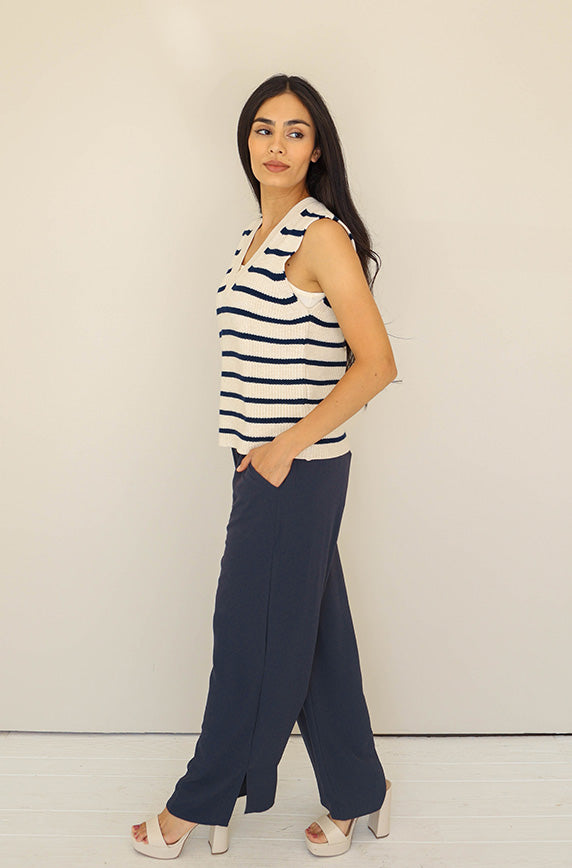 Dixie Navy Striped Vest
