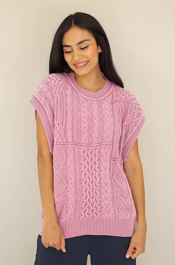 Live Boldly Mauve Cable Knit Sweater Vest