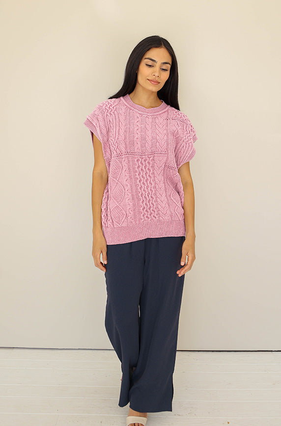 Live Boldly Mauve Cable Knit Sweater Vest