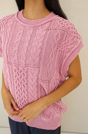 Live Boldly Mauve Cable Knit Sweater Vest