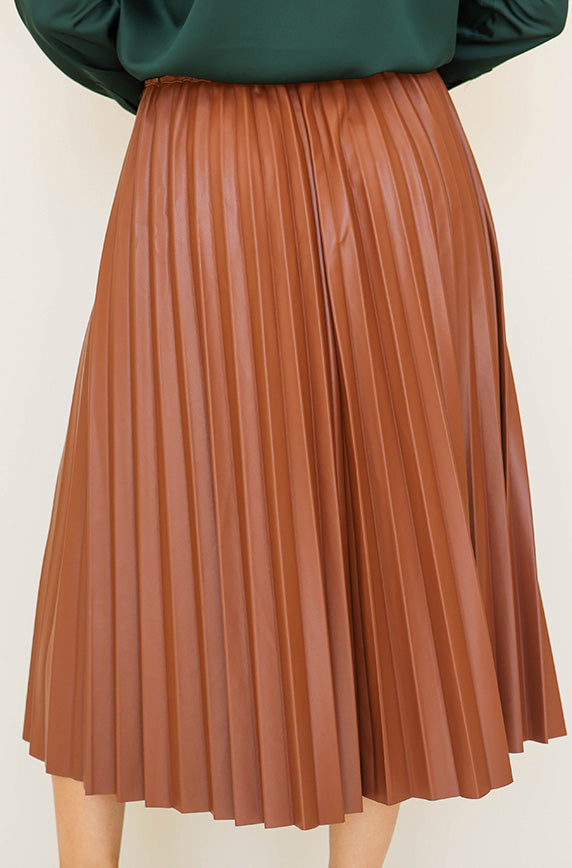 Show Stopper Caramel Leather Skirt