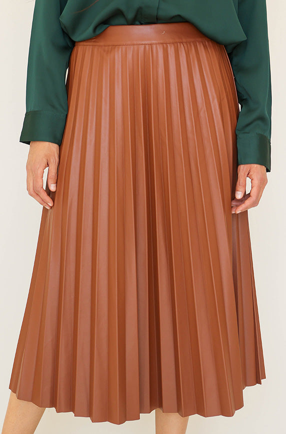 Show Stopper Caramel Leather Skirt