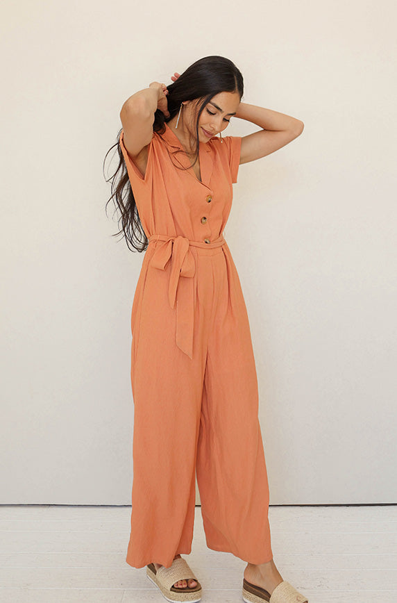 Cecilia Tangerine Jumpsuit - Nursing Friendly