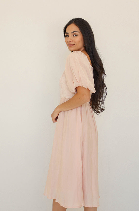 Reece Blush/Gold Midi Dress - Maternity Friendly