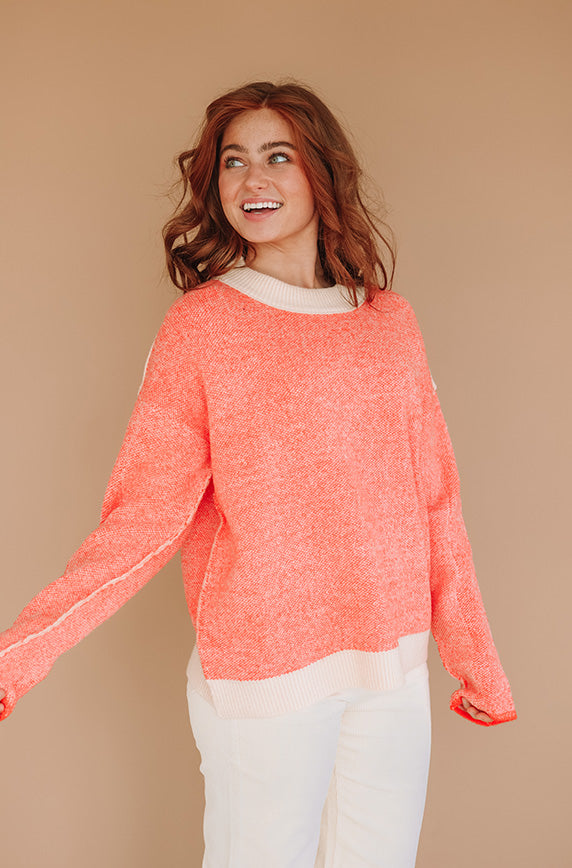 Can't Hardly Wait Coral Sweater-FINAL SALE