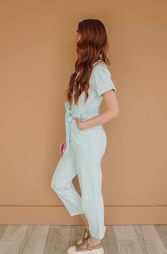 Kiss Me More Ice Blue Jumpsuit - Nursing Friendly